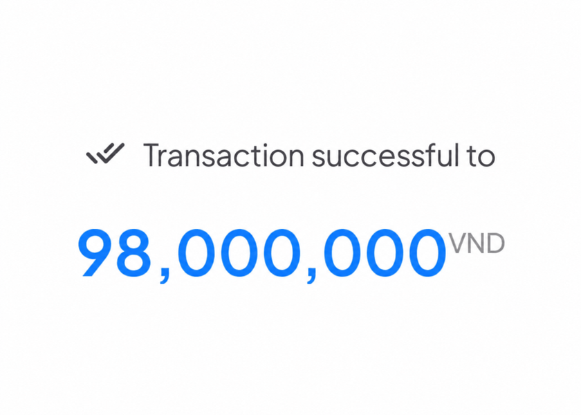NCB 页面局部：交易成功，98,000,000 越南盾